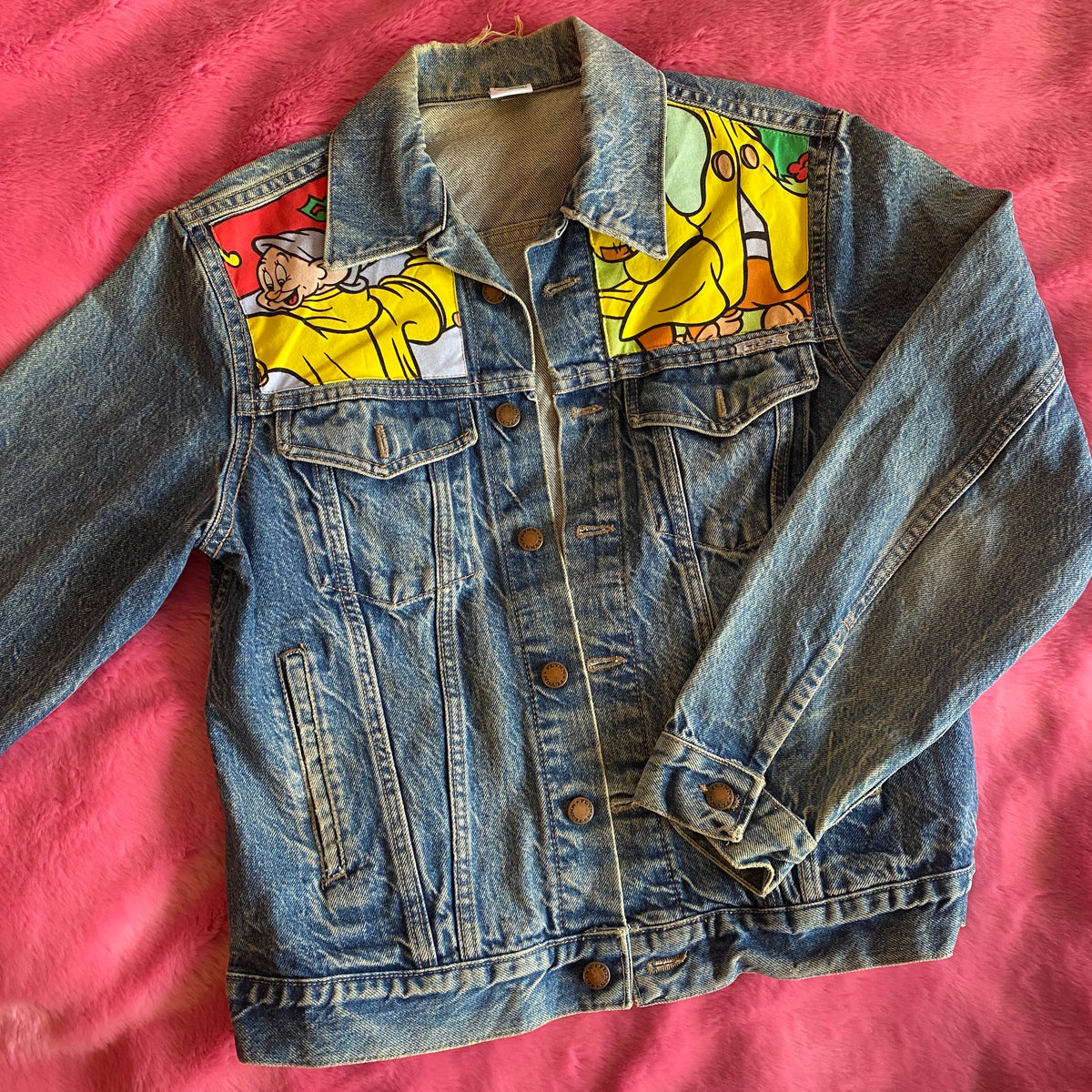 Denim Jacket made with Reworked Duvet Cover.