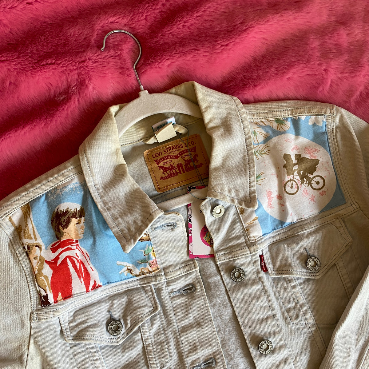 Denim Jacket made with Reworked Duvet Cover.