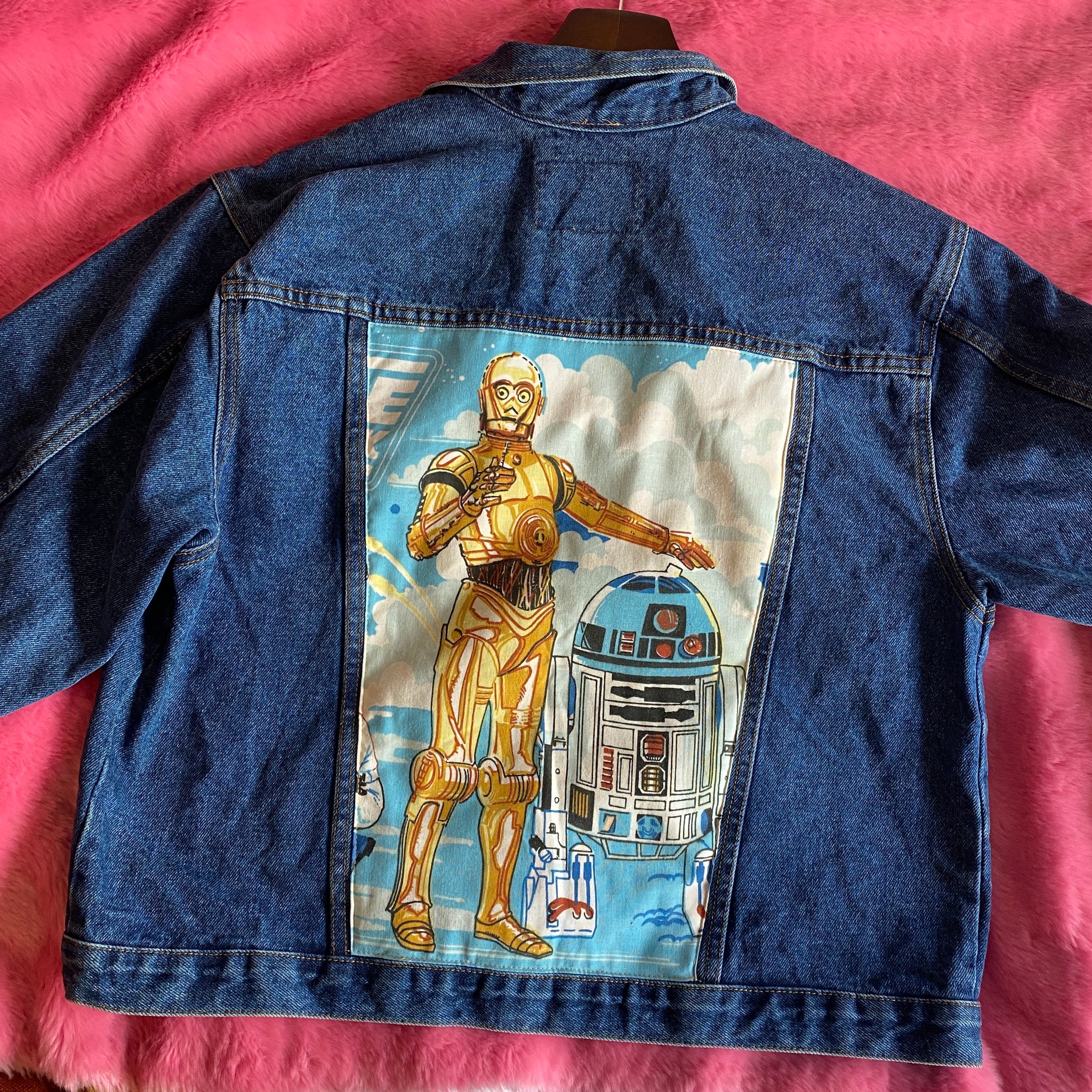 Denim Jacket made with Reworked Duvet Cover.