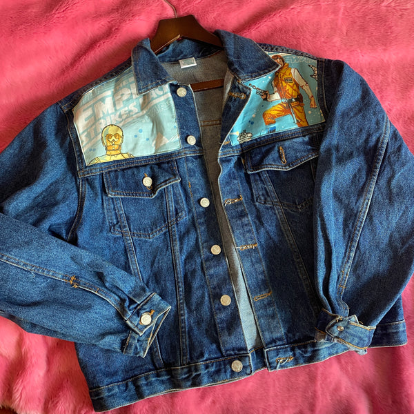Denim Jacket made with Reworked Duvet Cover.