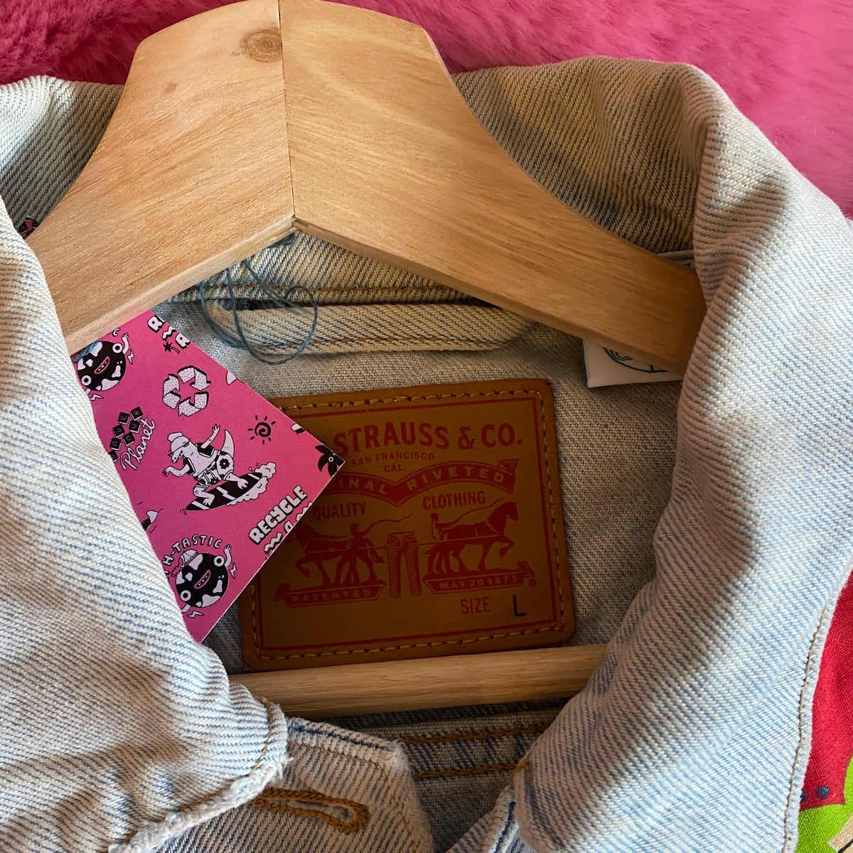 Denim Jacket made with Reworked Duvet Cover.