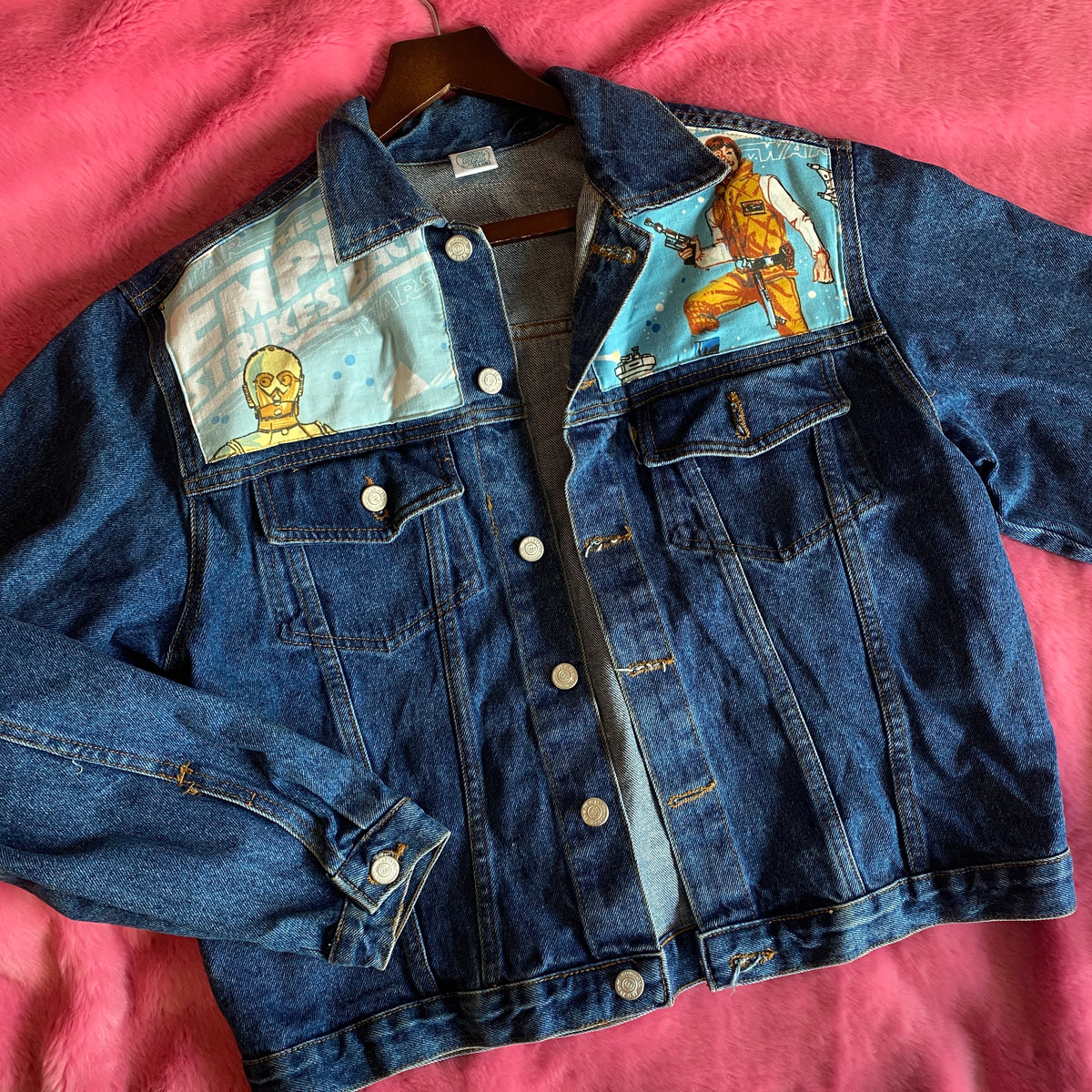 Denim Jacket made with Reworked Duvet Cover.
