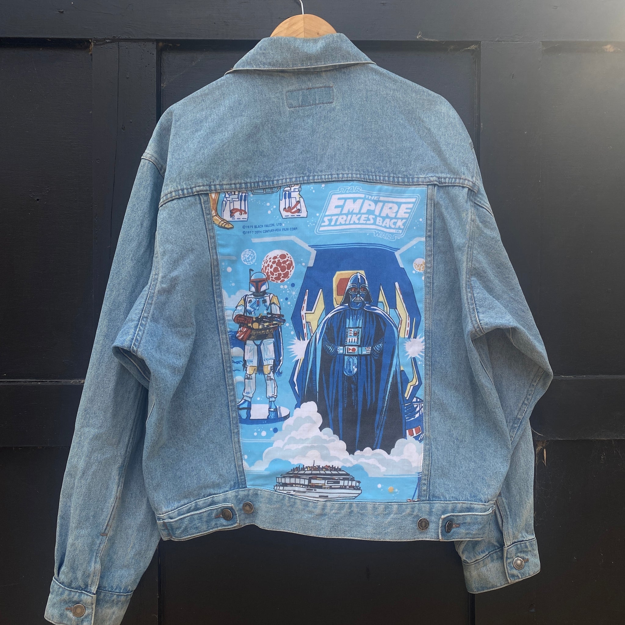 Denim Jacket made with Reworked Duvet Cover.