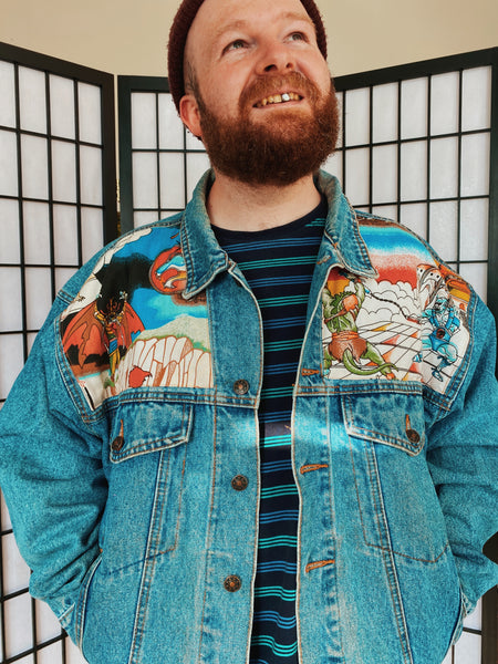 Denim Jacket made with Reworked Duvet Cover.