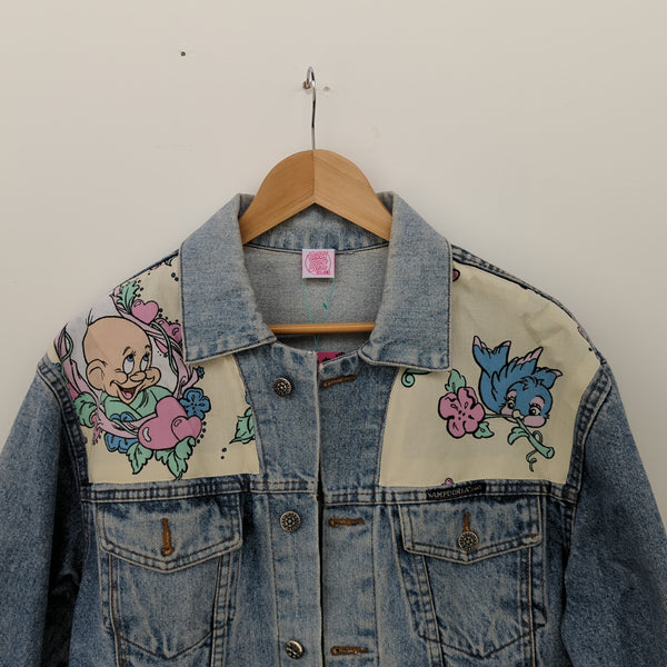 Denim Jacket made with Reworked Duvet Cover.