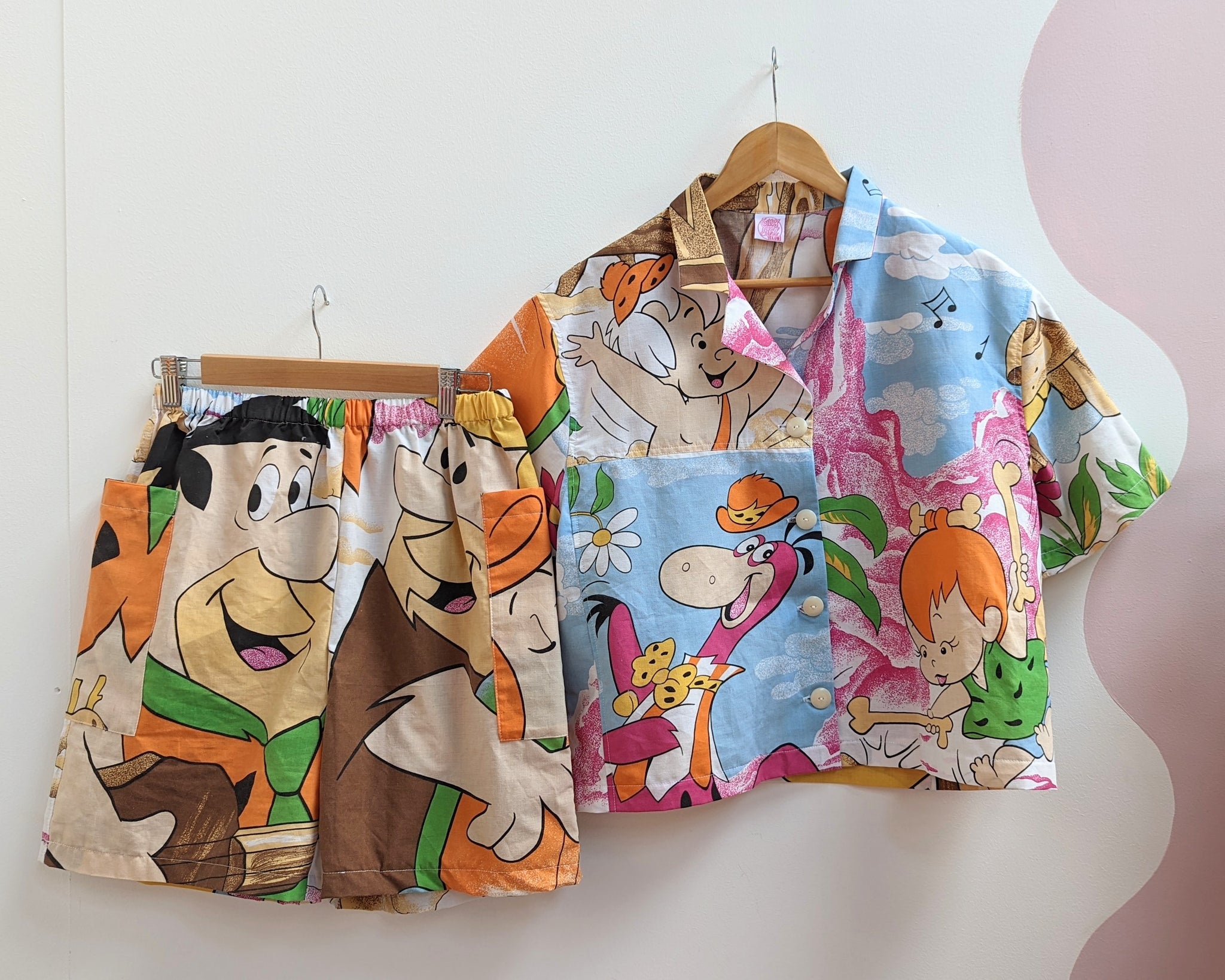 Cropped Shirt + Shorts made from Reworked Duvet Cover. Size 10