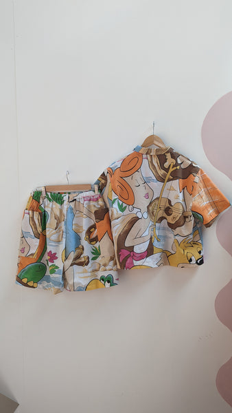 Cropped Shirt + Shorts made from Reworked Duvet Cover. Size 10