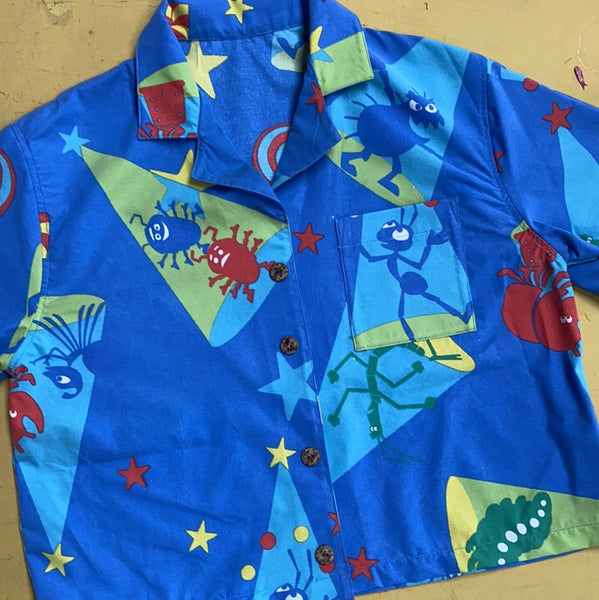 Cropped Shirt made from Reworked Duvet Cover. Size 8