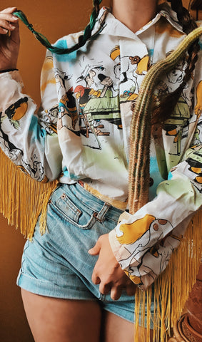 Reworked Duvet Cover Cowboy Shirt - Size 10